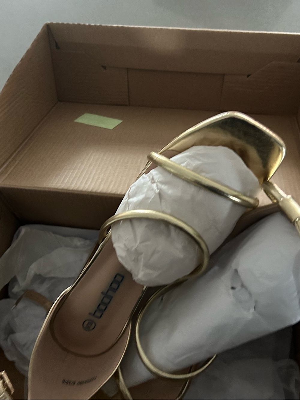Boohoo Metallic Gold Strappy Square-Toe Heels